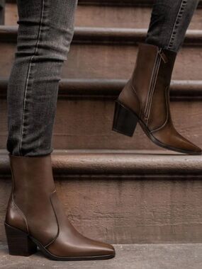 Thursday Boot Company Brown Leather Ankle Boots with Block Heel